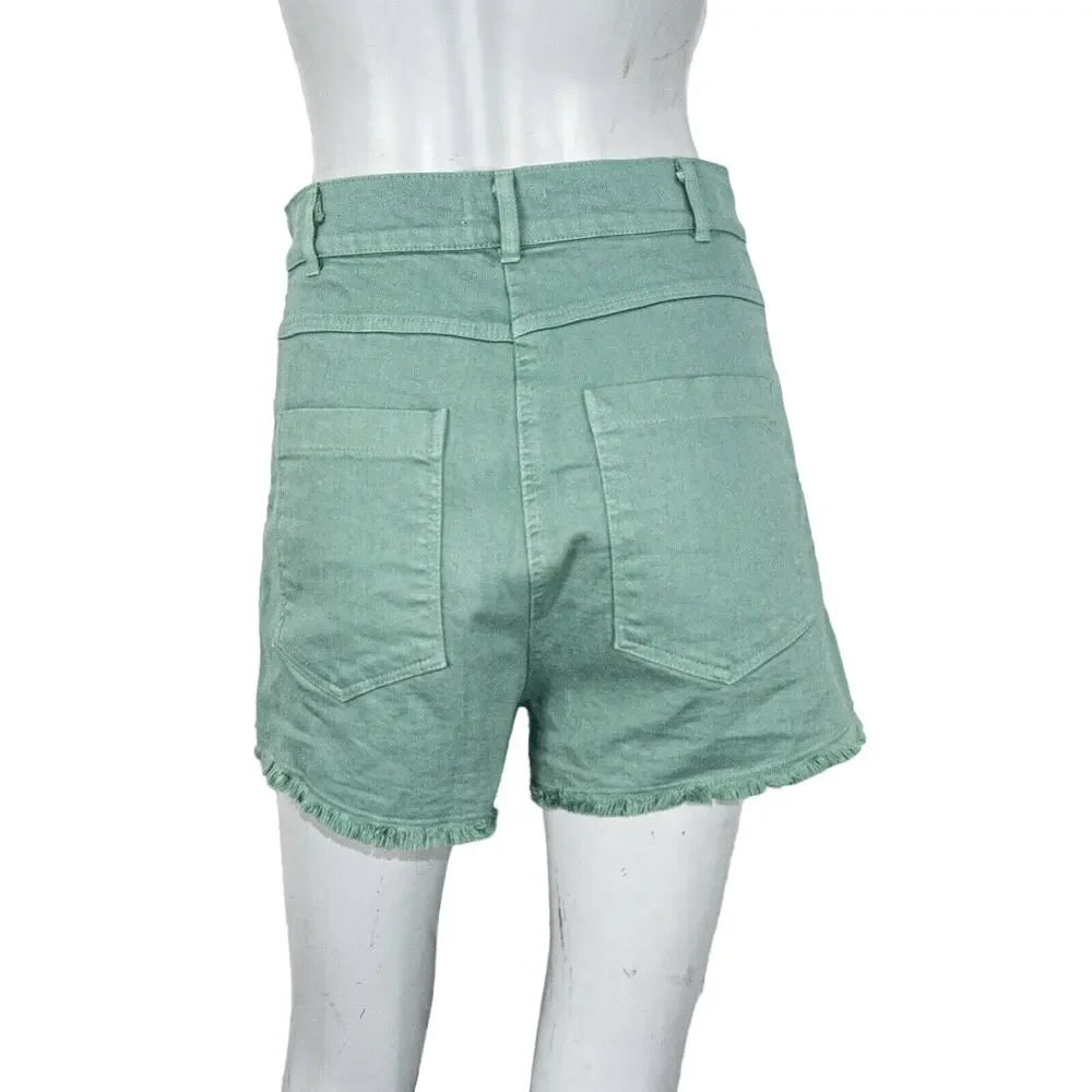 NICO NICO High Rise Cut off Shorts in Green Cotton Women's Size 8